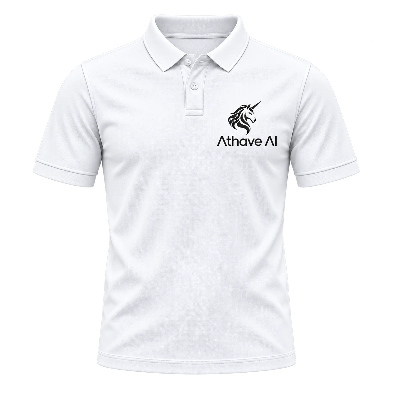 Athave AI white polo shirt on a pure white background